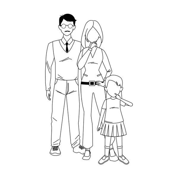 男人和女人与小女孩图标，平面设计 — 图库矢量图片