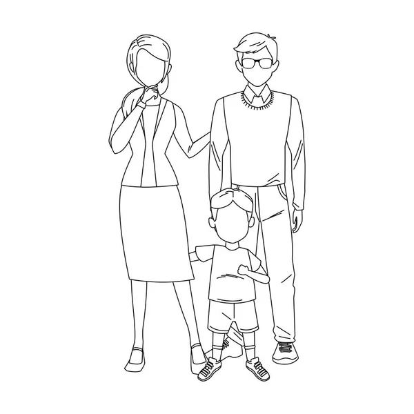 夫妇与小男孩站立图标，平面设计 — 图库矢量图片