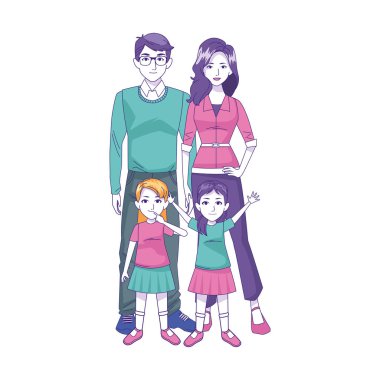 Ayakta duran küçük kızları olan mutlu bir aile