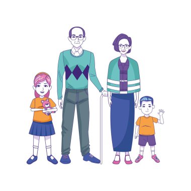 Büyük anne ve büyük baba ve küçük çocuklar ayakta ikon