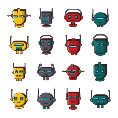 Bir sürü robot kafa teknolojisi simgeleri