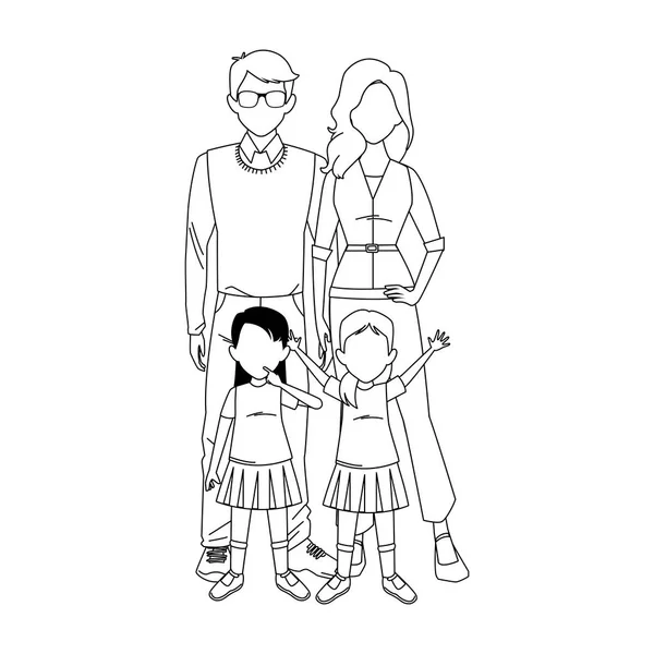 Щаслива сім'я з маленькими дівчатами стоїть значок — стоковий вектор