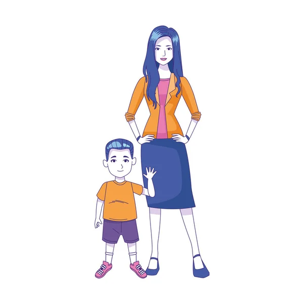 Μικρό αγόρι και γυναίκα στέκεται εικόνα, πολύχρωμο σχεδιασμό — Διανυσματικό Αρχείο
