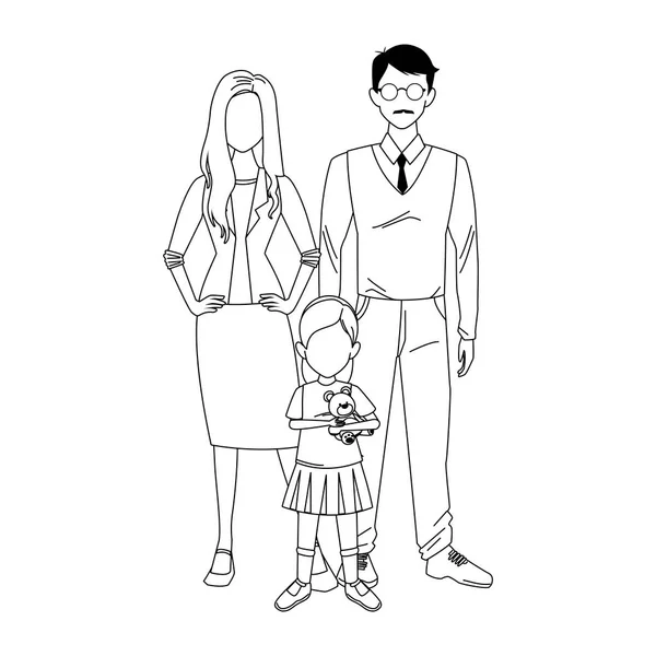 Man and woman with little girl, flat design — 스톡 벡터