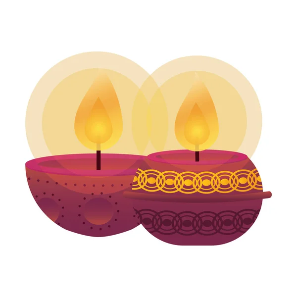 Happy diwali pair candles traditional icons — 스톡 벡터
