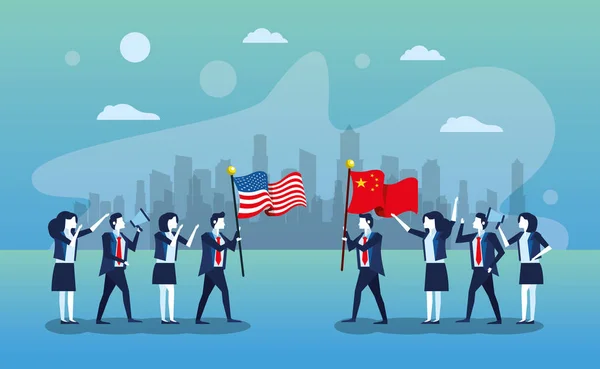 Business people with flags China and united states of america — 스톡 벡터