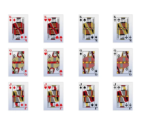 King, Queen and jack of heart, of all suits of gambling cards over white background — 스톡 벡터