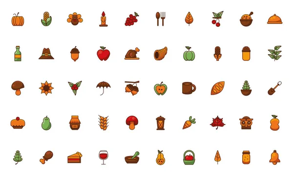 Bundle of thanksgiving set icons — 스톡 벡터