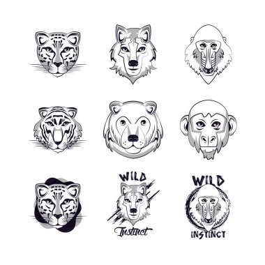 Bir sürü amblem hayvan kafası.
