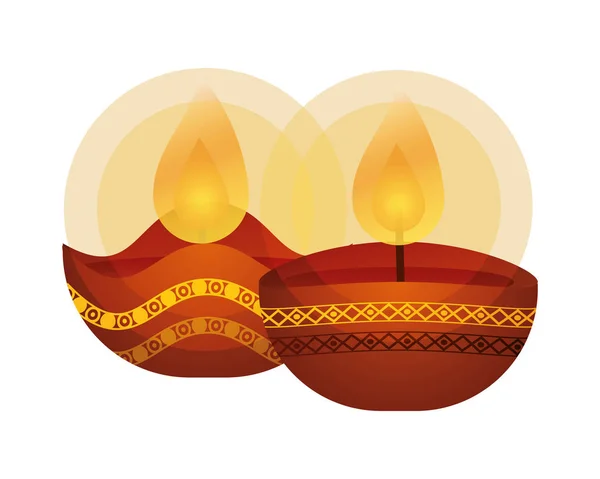 Feliz diwali par velas iconos tradicionales — Vector de stock