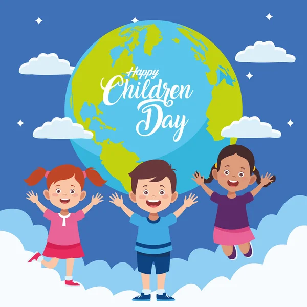 Glücklicher Kindertag mit Kindern auf dem Planeten Welt — Stockvektor