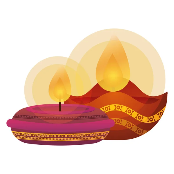 Mutlu diwali çifti mumları geleneksel simgeler — Stok Vektör