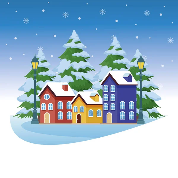 Paysage hivernal avec maisons — Image vectorielle