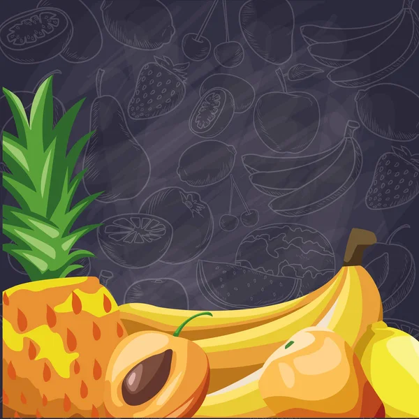 Νωπά φρούτα ανανάς βερίκοκο μάνγκο και μπανάνα υγιεινά τρόφιμα — Διανυσματικό Αρχείο