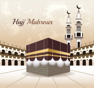 hajj mabrur celebration with mosque scene