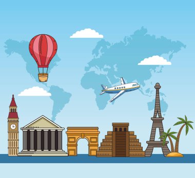 travel around the world with famous places clipart
