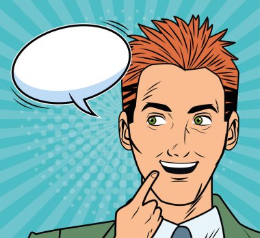 elegant businessman with speech bubble pop art style