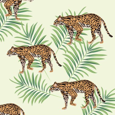 wild leopards with tropical leafs