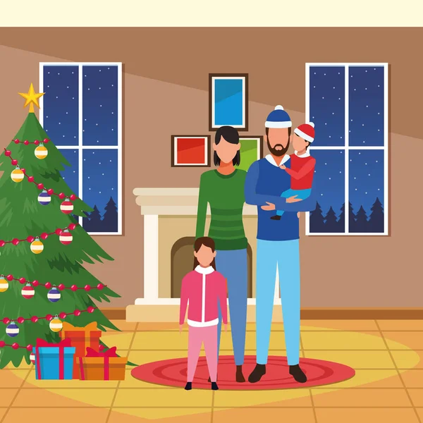 Familia adulta y feliz diseño de Navidad — Archivo Imágenes Vectoriales