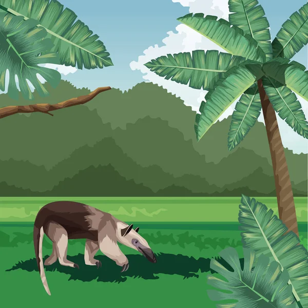Mrówkojad palmy liście krzew tropikalny fauna i flora krajobraz — Wektor stockowy