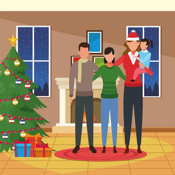 Feliz diseño navideño con gente avatar y niña — Archivo Imágenes Vectoriales
