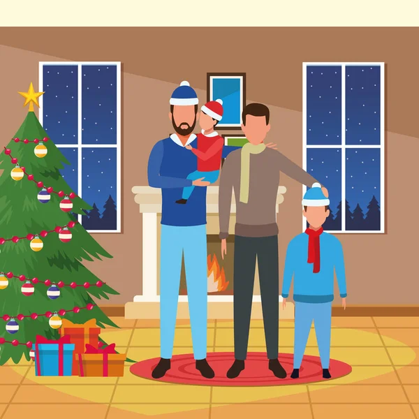 Merry christmas design with avatar man with little kids — Stok Vektör