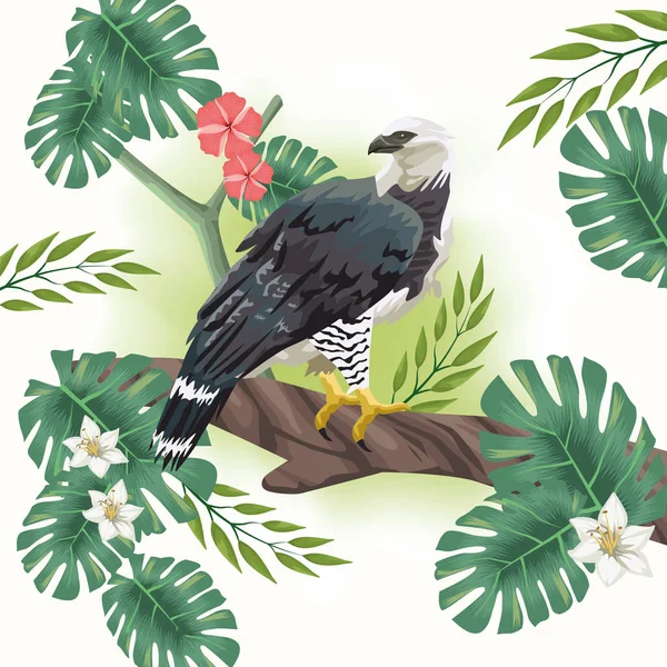 wild eagle bird with tropical leafs