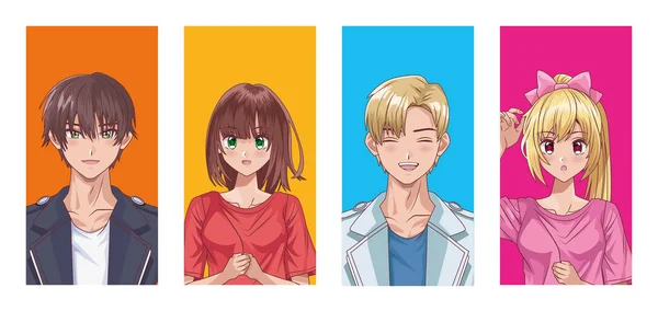 Bundel van mensen hentai stijl personages — Stockvector