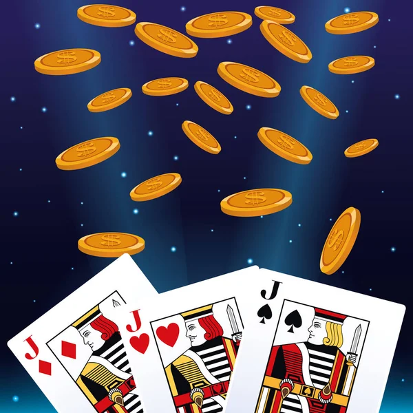 Cadere soldi monete poker carte scommesse gioco d'azzardo casino — Vettoriale Stock