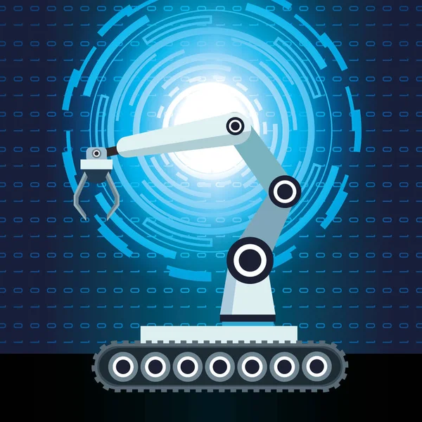 Artificial intelligence technology robotic arm binary code background — 스톡 벡터
