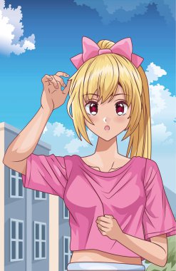 young girl hentai style character outdoor scene