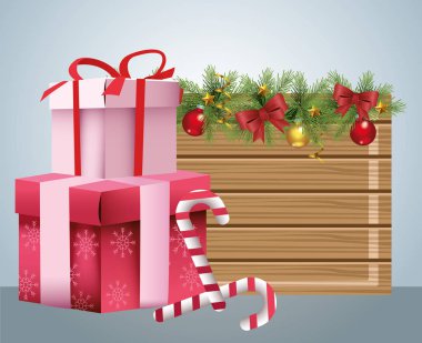 christmas boxes with candy sticks and christmas ornaments