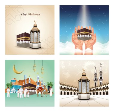 bundle of muslims persons in hajj mabrur travel scenes clipart