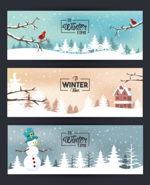set of winter time poster scenes