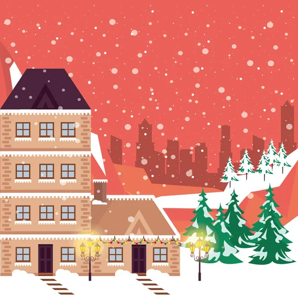 Boże Narodzenie zima ulica scena ikona — Wektor stockowy
