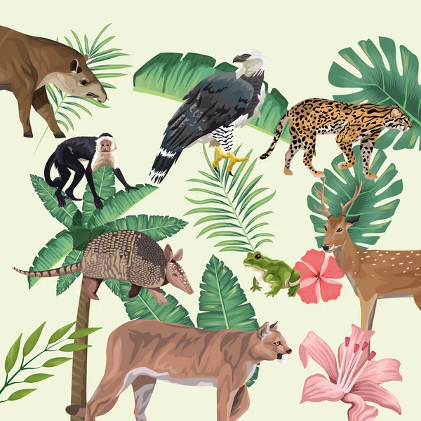Group of wild and exotic animals — Stock Vector