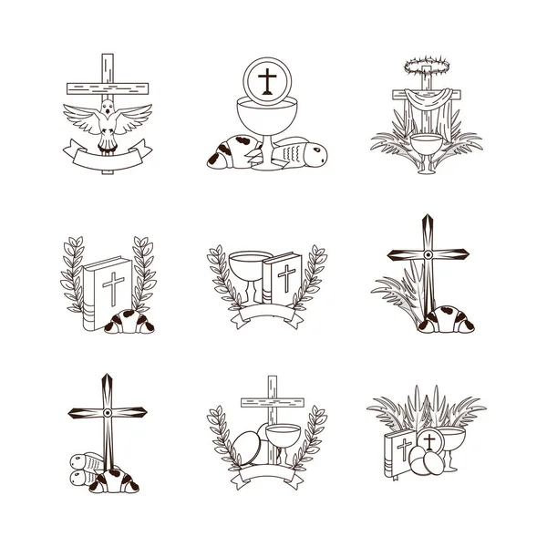Bundle of first communion set icons — Stock Vector