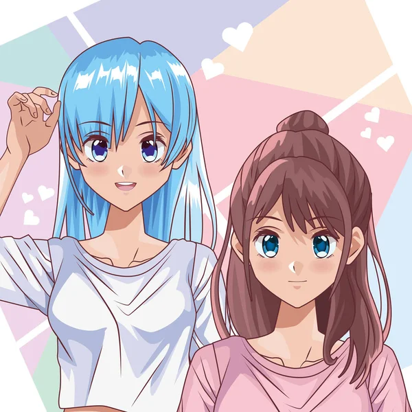 Jeunes filles personnages de style hentai — Image vectorielle
