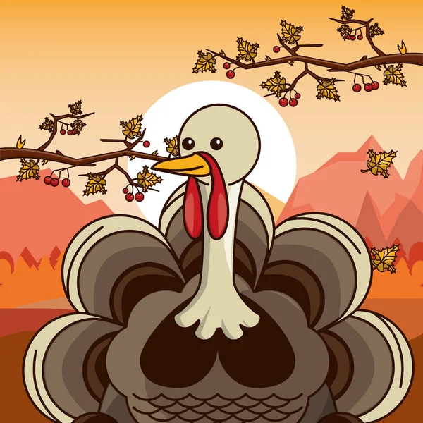 Happy thanksgiving day card with turkey character — Stock Vector