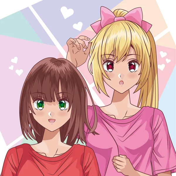 Jeunes filles personnages de style hentai — Image vectorielle