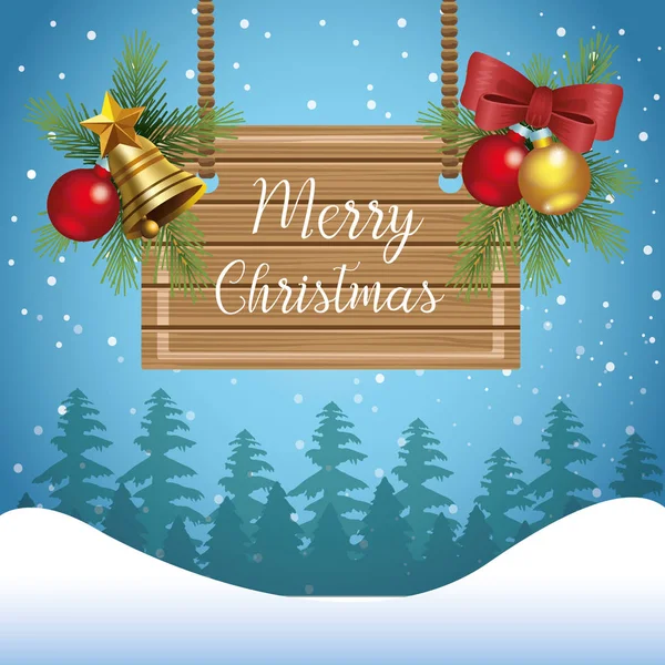 白色背景上的木制木板和圣诞装饰品的圣诞快乐设计 — 图库矢量图片