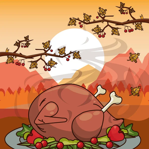Selamat hari Thanksgiving dengan masakan kalkun - Stok Vektor