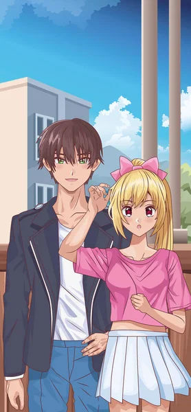 Jeune couple hentai style personnages — Image vectorielle