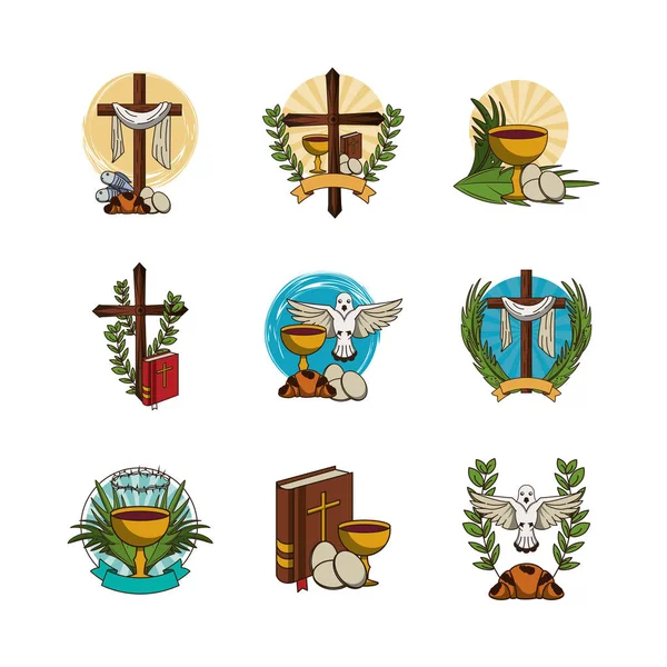 Bundle of first communion set icons — Stock Vector