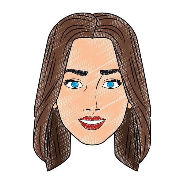 Mujer cara pop arte dibujos animados garabato — Vector de stock