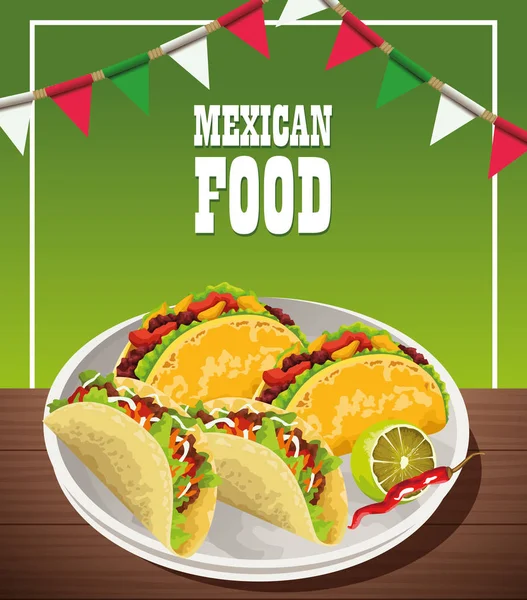 Afiche de comida mexicana con tacos — Vector de stock