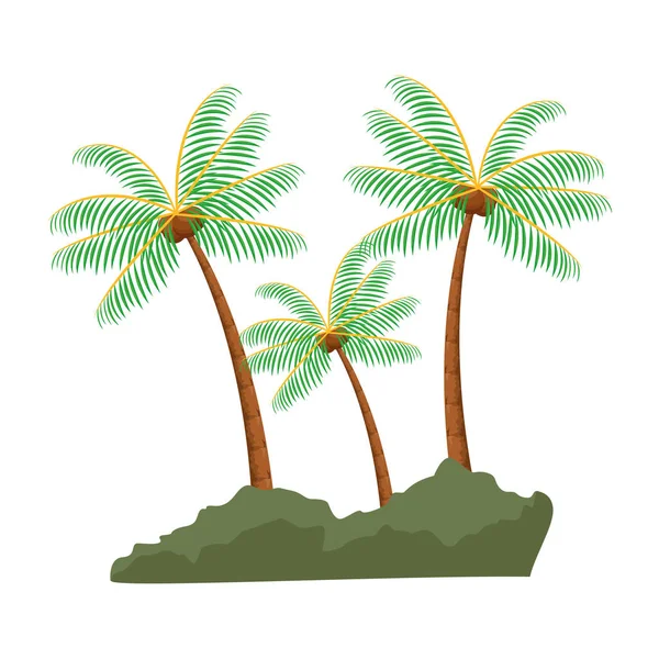 Natureza tropical praia palmas desenhos animados — Vetor de Stock