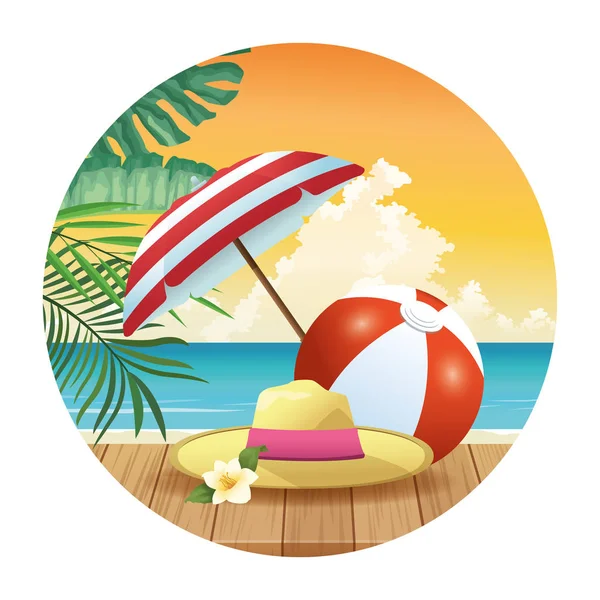 夏季和海滩产品漫画圆形图标 — 图库矢量图片