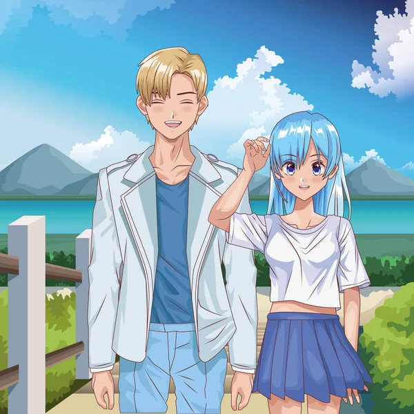 young couple hentai style characters