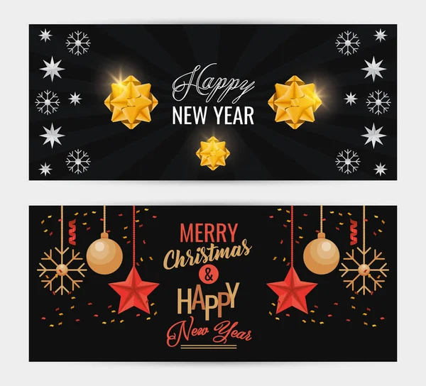 Bundle di felice anno nuovo carte — Vettoriale Stock